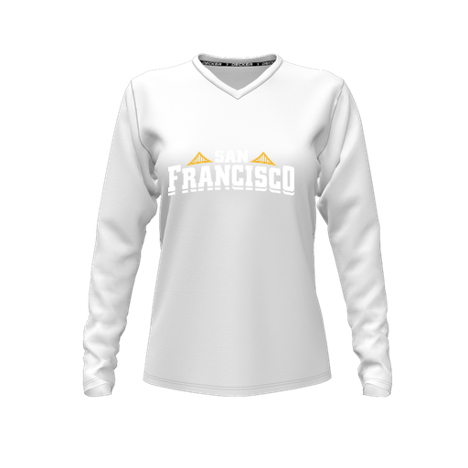 [FTLVCFWH-FYXS-LOGO2] Decker Comfort T-Shirt (Female Youth XS, White, V Neck, Logo 2, Long Sleeve)
