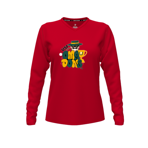 [FTLVCFRD-FYXS-LOGO3] Decker Comfort T-Shirt (Female Youth XS, Red, V Neck, Logo 3, Long Sleeve)