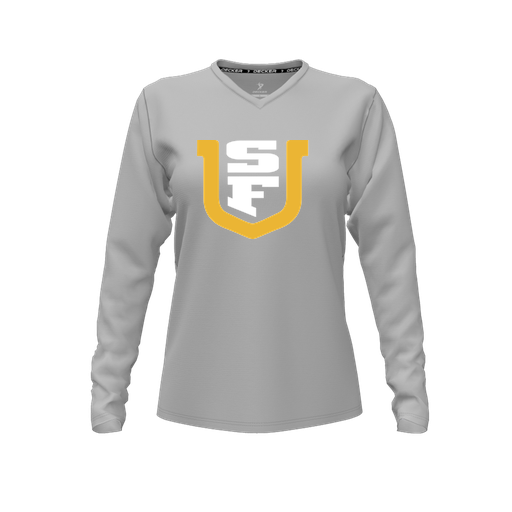 [FTLVCFGY-FYXS-LOGO1] Decker Comfort T-Shirt (Female Youth XS, Gray, V Neck, Logo 1, Long Sleeve)