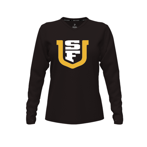 [CUS-DFW-TEES-PER-VNK-LSL-BLK-FYXS-LOGO1] Performance T-Shirt (Female Youth XS, Black, V Neck, Logo 1, Long Sleeve)