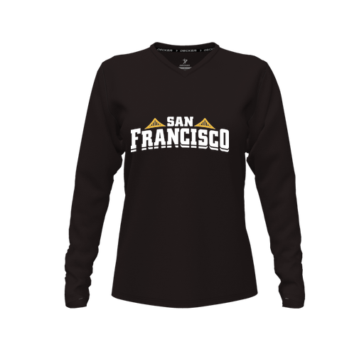 [FTLVPTBK-FYXS-LOGO2] Decker Performance T-Shirt (Female Youth XS, Black, V Neck, Logo 2, Long Sleeve)