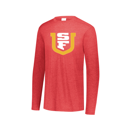 [FTLCUBRD-AXS-LOGO1] Decker Men's Tri-Blend T-Shirt - Long Sleeve (Adult XS, Red, Logo 1)