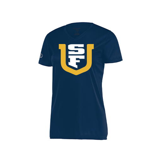 [222820.065.S-LOGO1] Ladies Movement Dri Fit Shirt (Female Adult S, Navy, Logo 1)