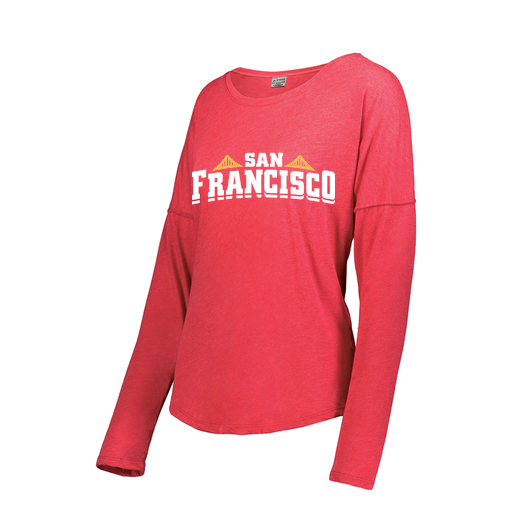 [FTLCUBRD-FAS-LOGO2] Decker Women's Tri-Blend T-Shirt - Long Sleeve (Female Adult S, Red, Logo 2)