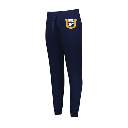 [229748.065.XS-LOGO1] Ladies 60/40 Fleece Jogger (Female Adult XS, Navy, Logo 1)