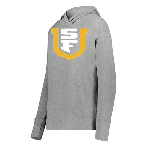 [222798-SIL-FAXS-LOGO1] Ladies Ventura Thin Knit Hoodie (Female Adult XS, Silver, Logo 1)